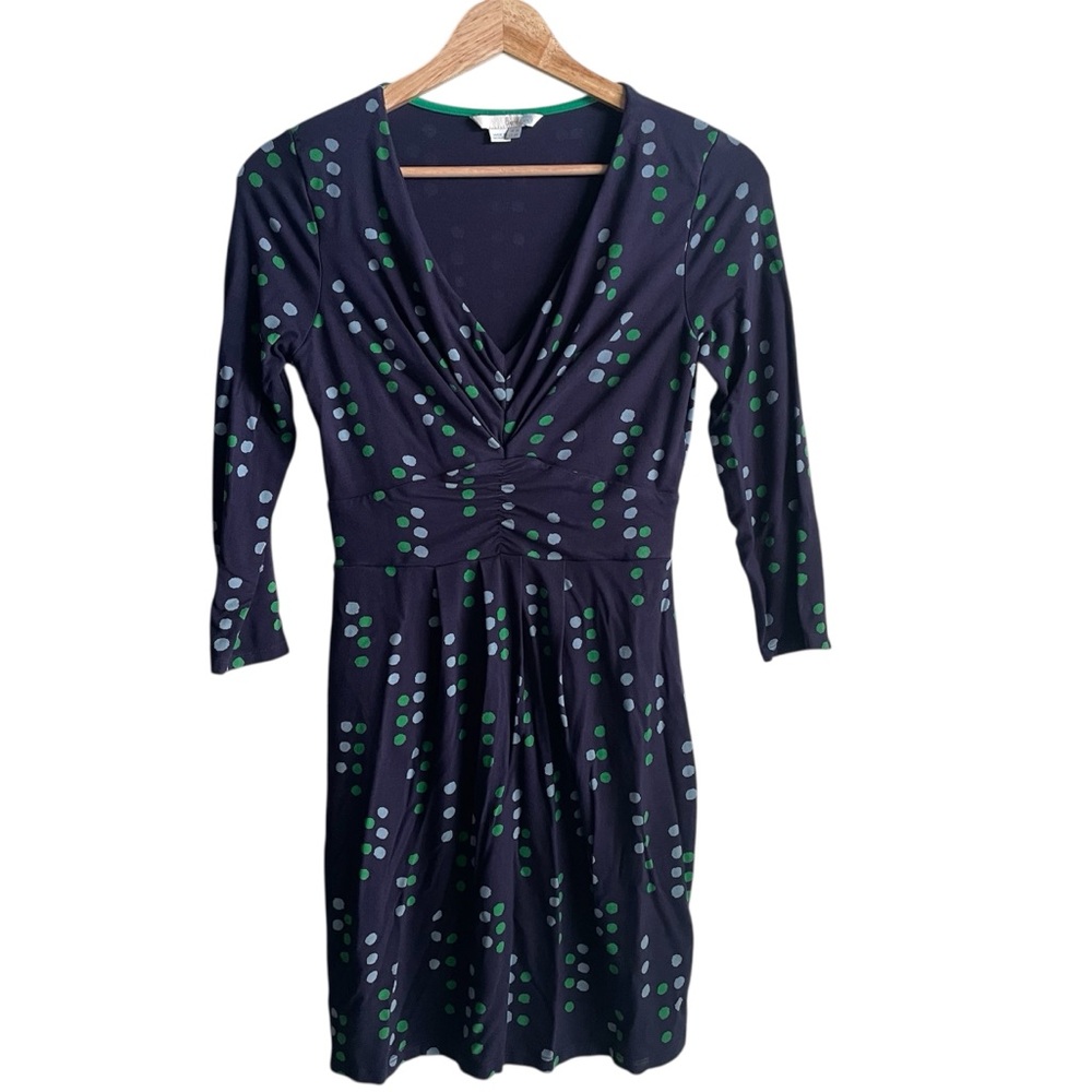 Boden Blue A Line Cotton V Neck Dress Polka Dot